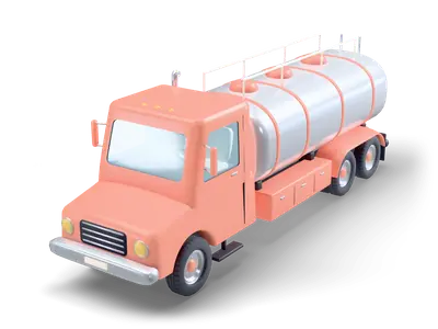 Coral tanker truck with a shiny silver oval tank, coral straps and black twin rear wheels