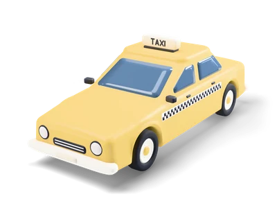 Butter-yellow taxi sedan with black and white checker band, white TAXI roof sign and round white headlights