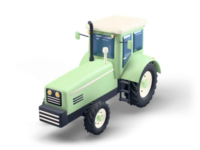 Sage-green farm tractor with cream cab roof, black exhaust stack, large treaded rear wheels and black front weight