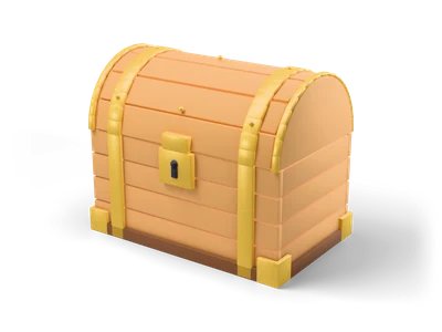 Wooden treasure chest with rounded lid, golden bands and corner guards and a gold keyhole lock plate