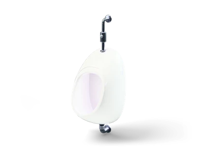 Tall white wall urinal with a deep oval opening, a short chrome siphon below and a chrome flush pipe above