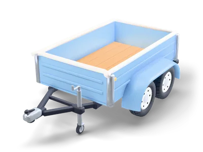Light blue box trailer with a wooden floor, white top rails, two pairs of wheels and a dark drawbar