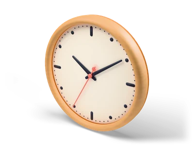 Round wall clock with a honey wood frame, cream dial with dots and bars and dark hands at about ten past ten