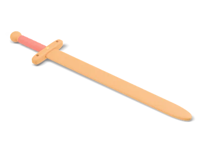 Stylized light wooden toy sword with a rounded blade, wooden crossguard with a small star and coral grip tape